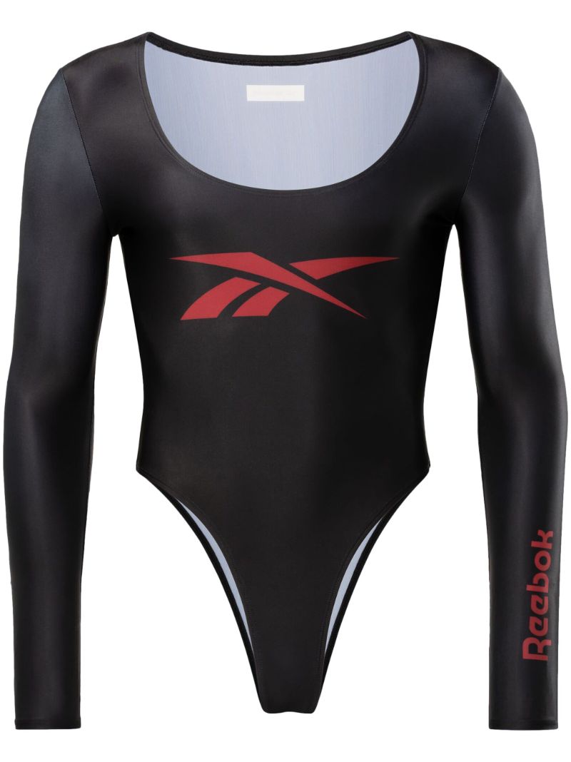 Black Vector-print Scoop-neck Bodysuit