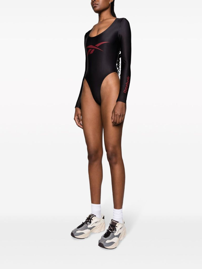 Black Vector-print Scoop-neck Bodysuit