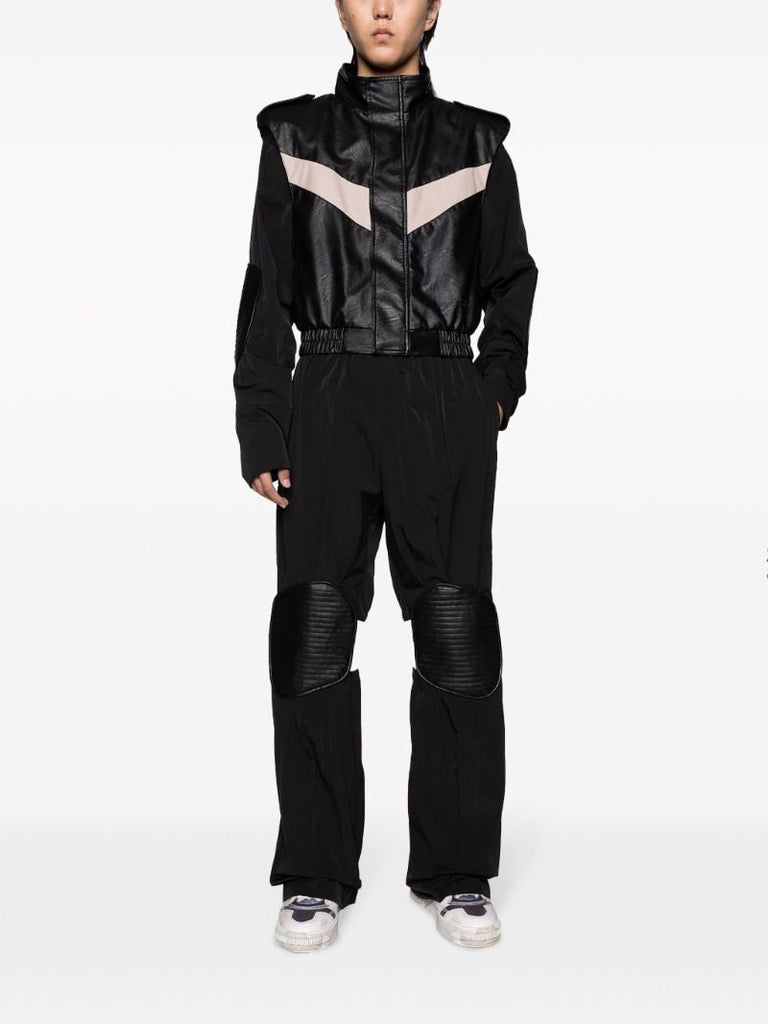 Black Vector Faux-leather Biker Jacket