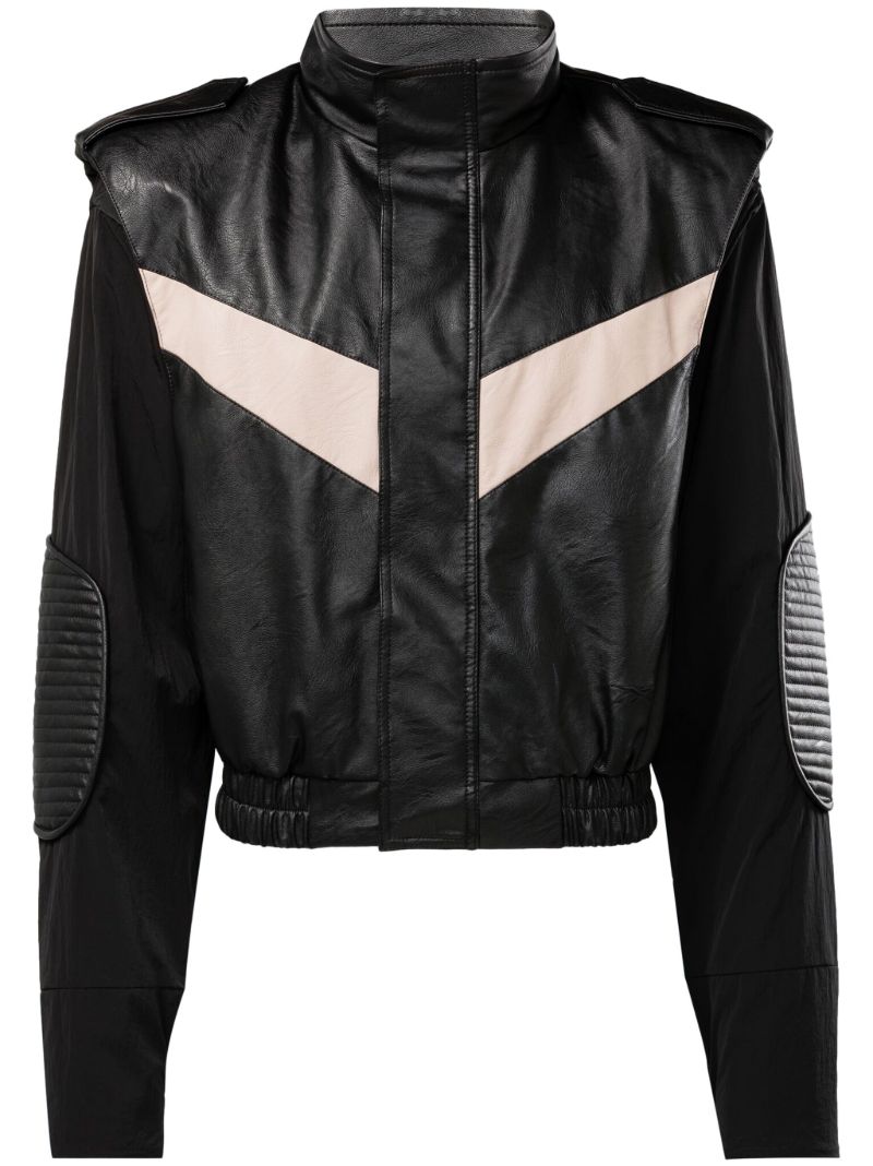Black Vector Faux-leather Biker Jacket