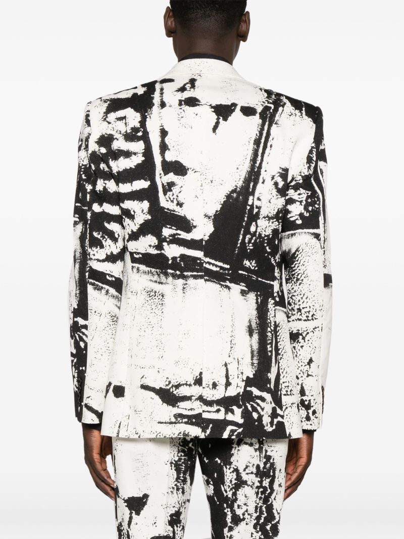 White Abstract-print Cotton Blazer