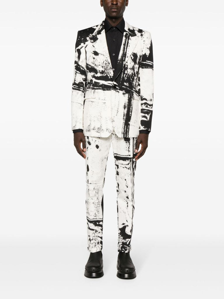 White Abstract-print Cotton Blazer