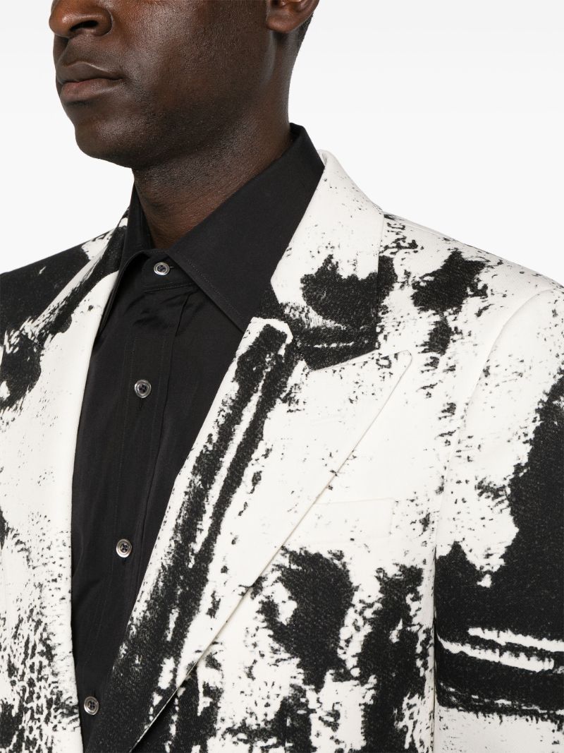 White Abstract-print Cotton Blazer