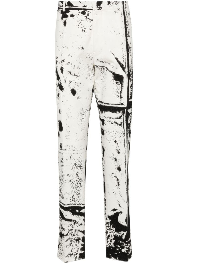 White Graphic-print Straight-leg Trousers