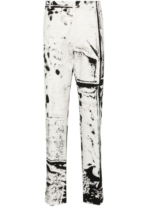 White Graphic-print Straight-leg Trousers