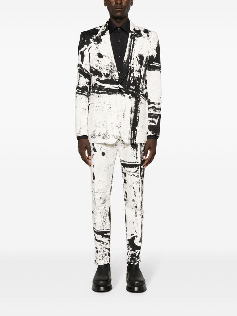 White Graphic-print Straight-leg Trousers