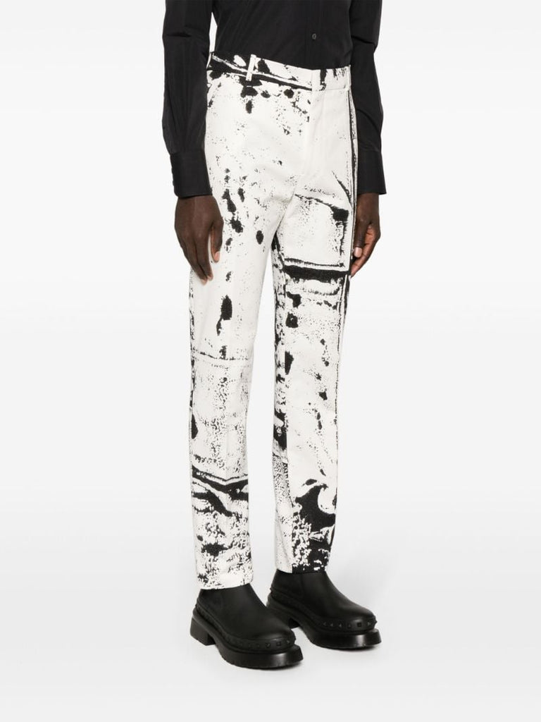 White Graphic-print Straight-leg Trousers