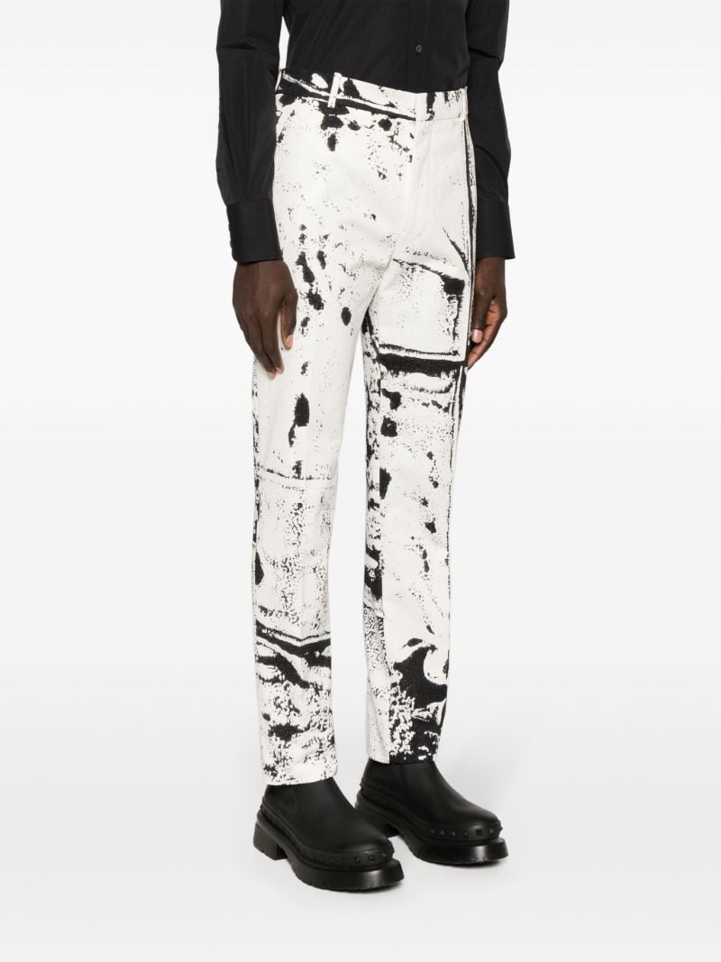 White Graphic-print Straight-leg Trousers