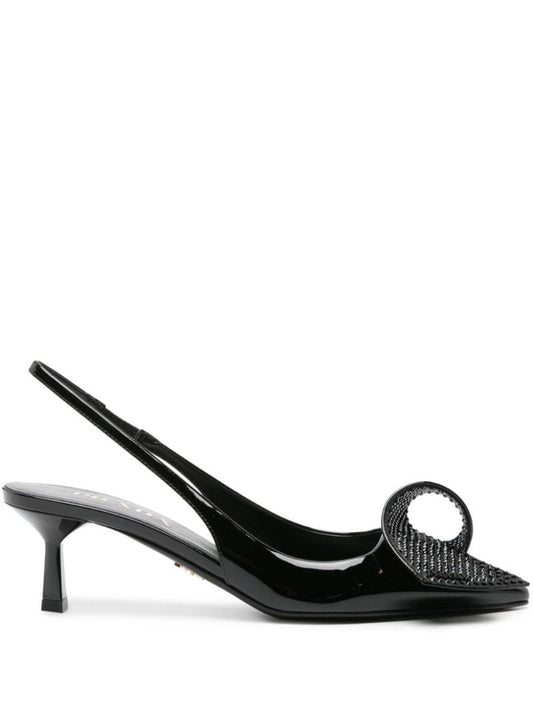 Black 55mm AppliquÃ_x0083_Â© Leather Pumps