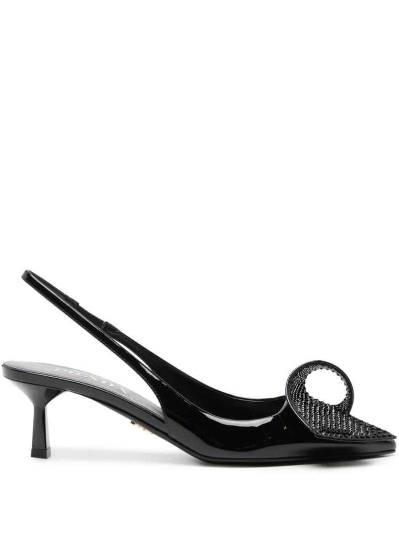 Black 55mm AppliquÃ_x0083_Â© Leather Pumps
