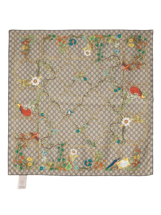 Brown Printed Silk Scarf