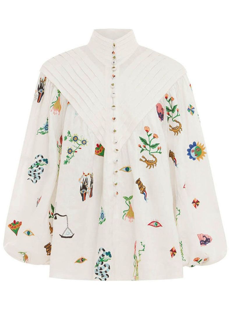 Neutral Atticus Embroidered Linen Shirt