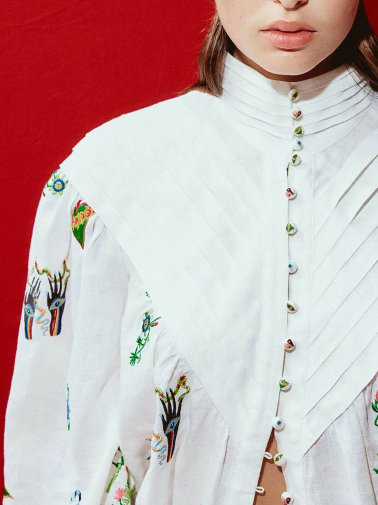 Neutral Atticus Embroidered Linen Shirt