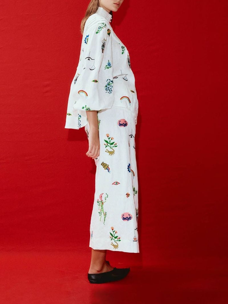 Neutral Atticus Embroidered Linen Shirt
