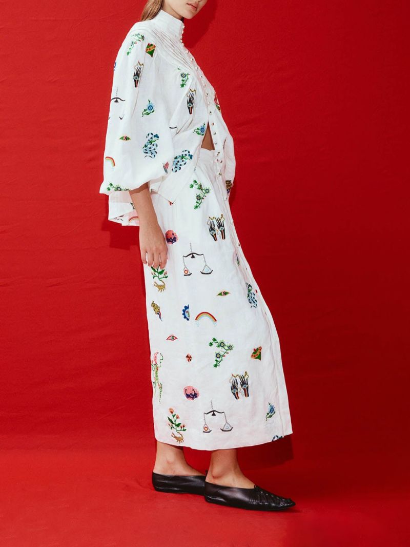 Neutral Atticus Embroidered Linen Shirt