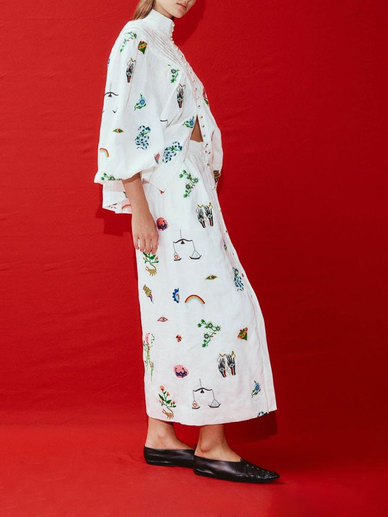 Neutral Atticus Embroidered Linen Shirt