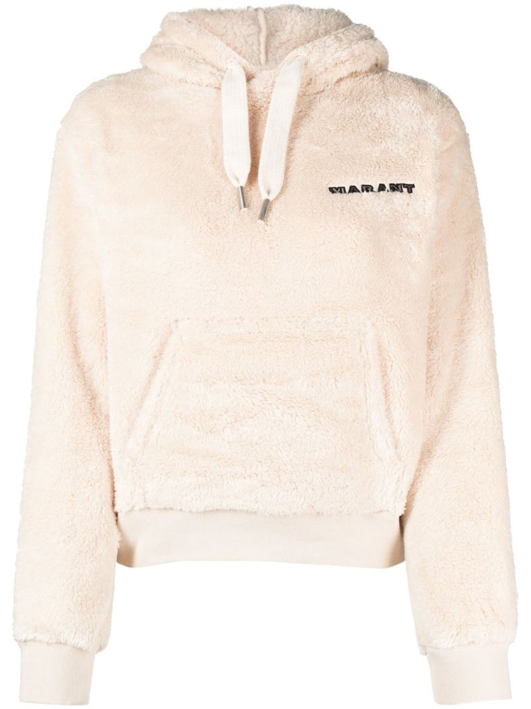 Neutral Maeva Logo-embroidered Fleece Hoodie