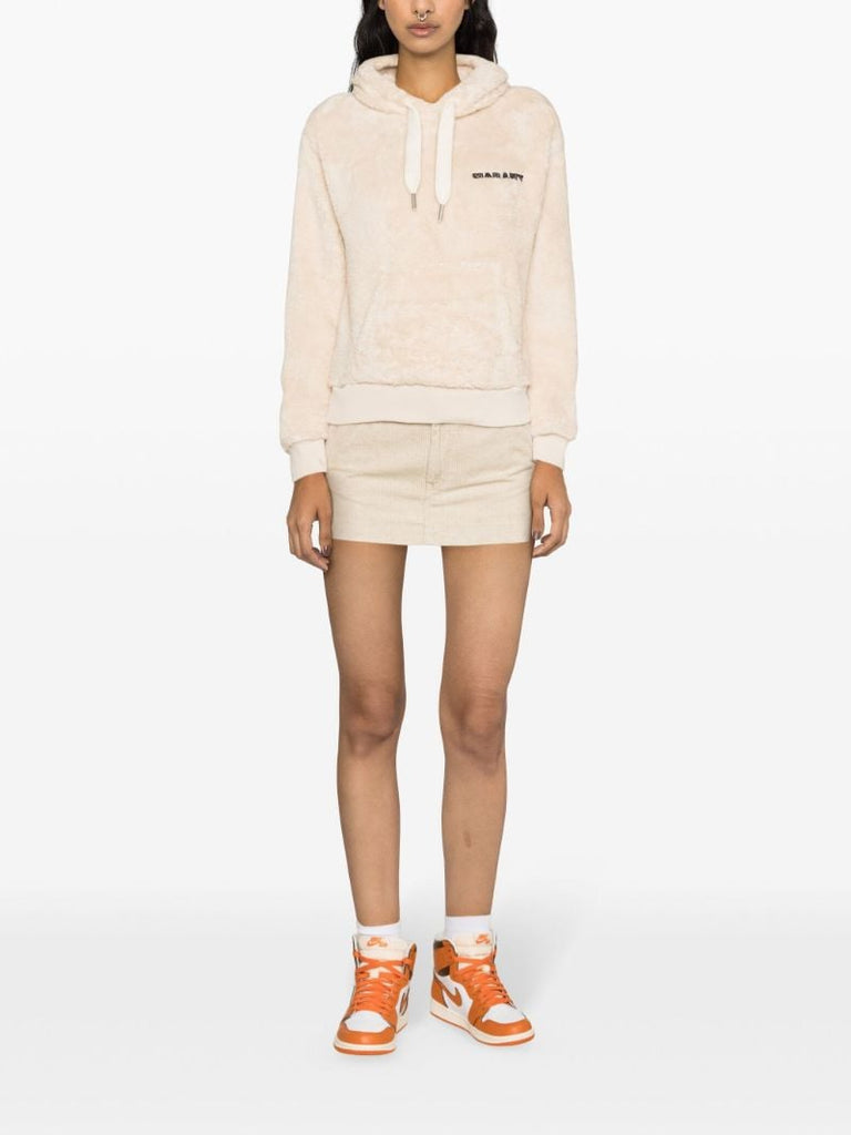 Neutral Maeva Logo-embroidered Fleece Hoodie