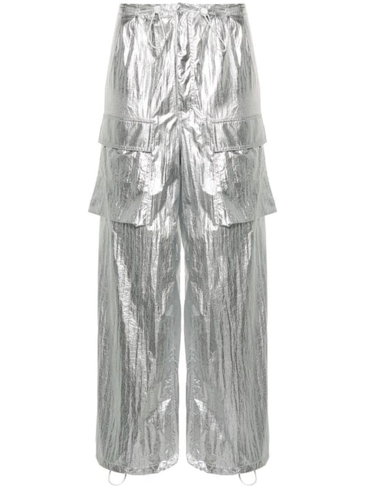 Silver Metallic Wide-leg Trousers