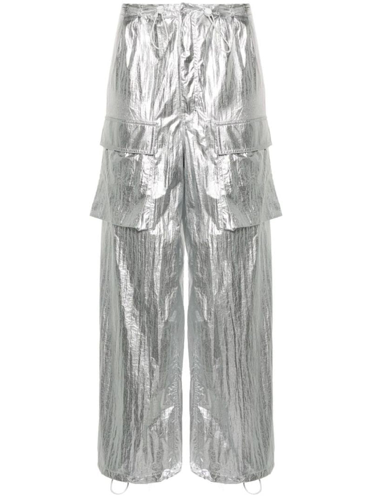 Silver Metallic Wide-leg Trousers