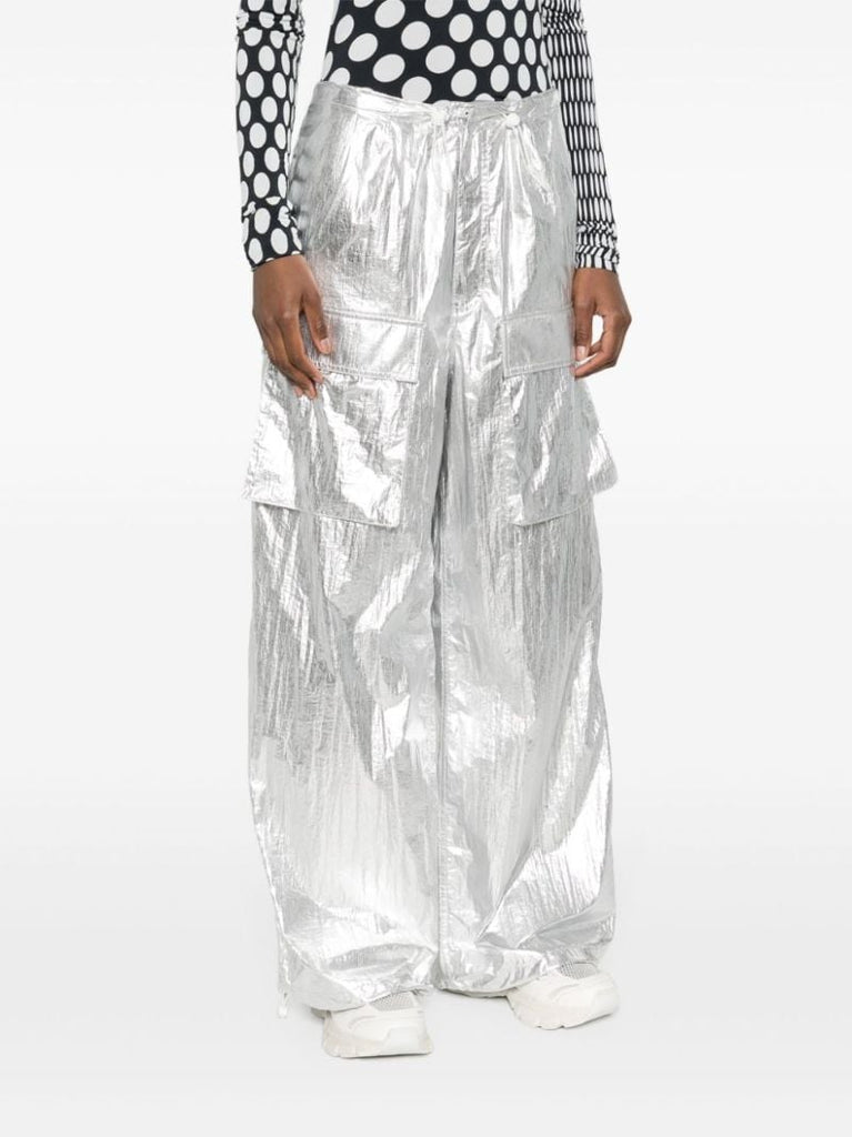 Silver Metallic Wide-leg Trousers