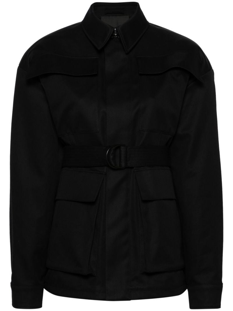 Black Cargo Pockets Cotton Jacket