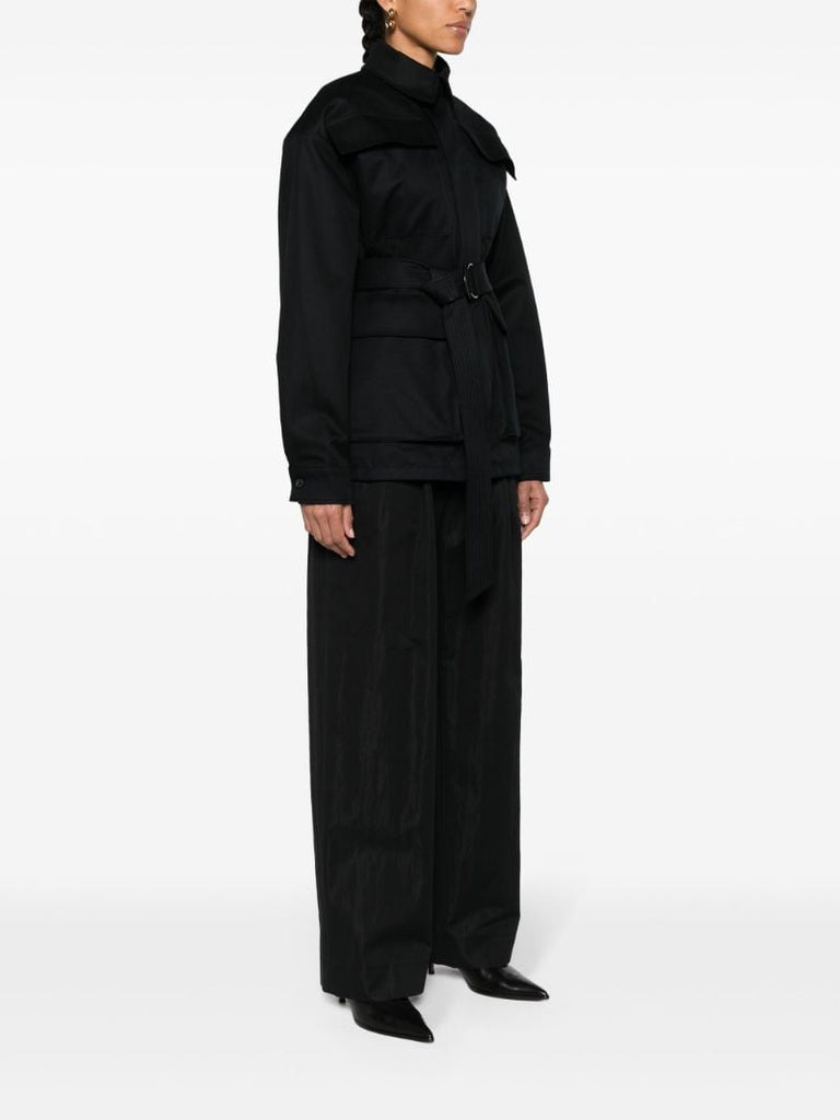 Black Cargo Pockets Cotton Jacket