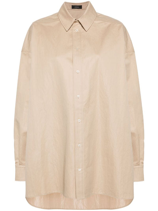 Khaki Beige Gabardine Mini Shirt-dress