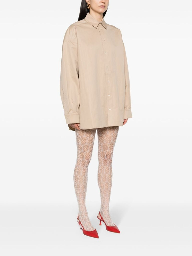 Khaki Beige Gabardine Mini Shirt-dress
