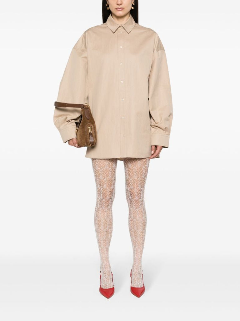 Khaki Beige Gabardine Mini Shirt-dress