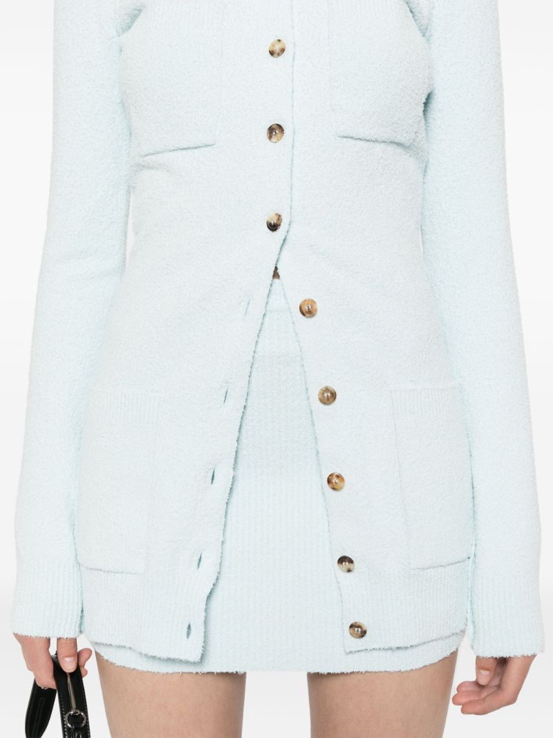 Blue Towelling-finish Knitted Mini Dress