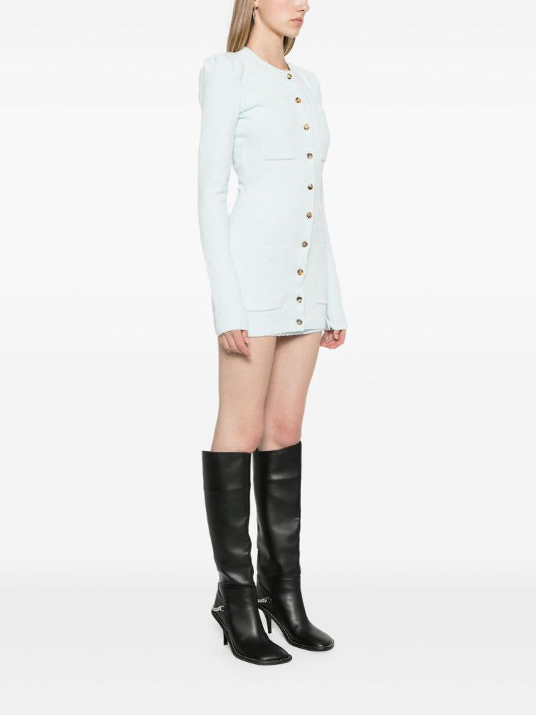 Blue Towelling-finish Knitted Mini Dress