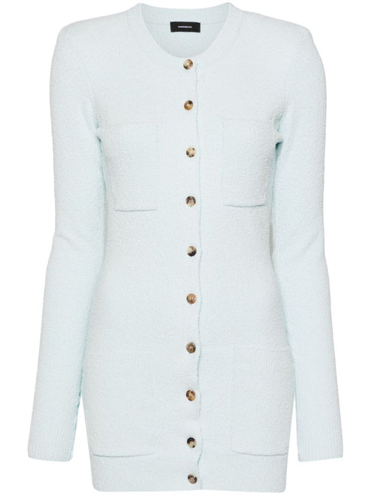 Blue Towelling-finish Knitted Mini Dress
