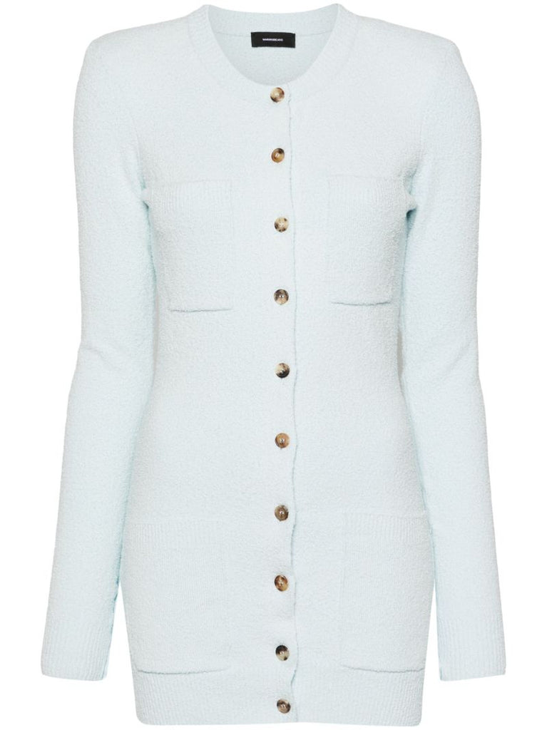 Blue Towelling-finish Knitted Mini Dress