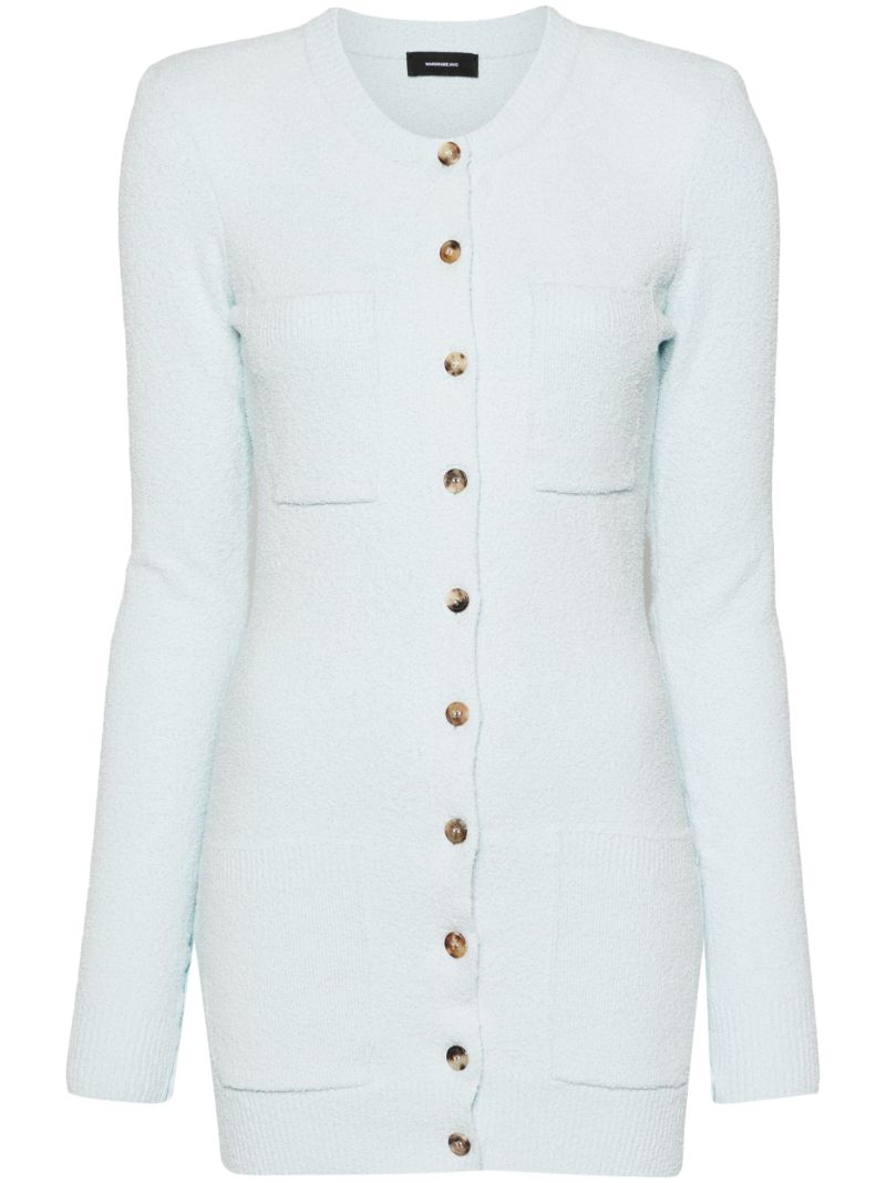 Blue Towelling-finish Knitted Mini Dress