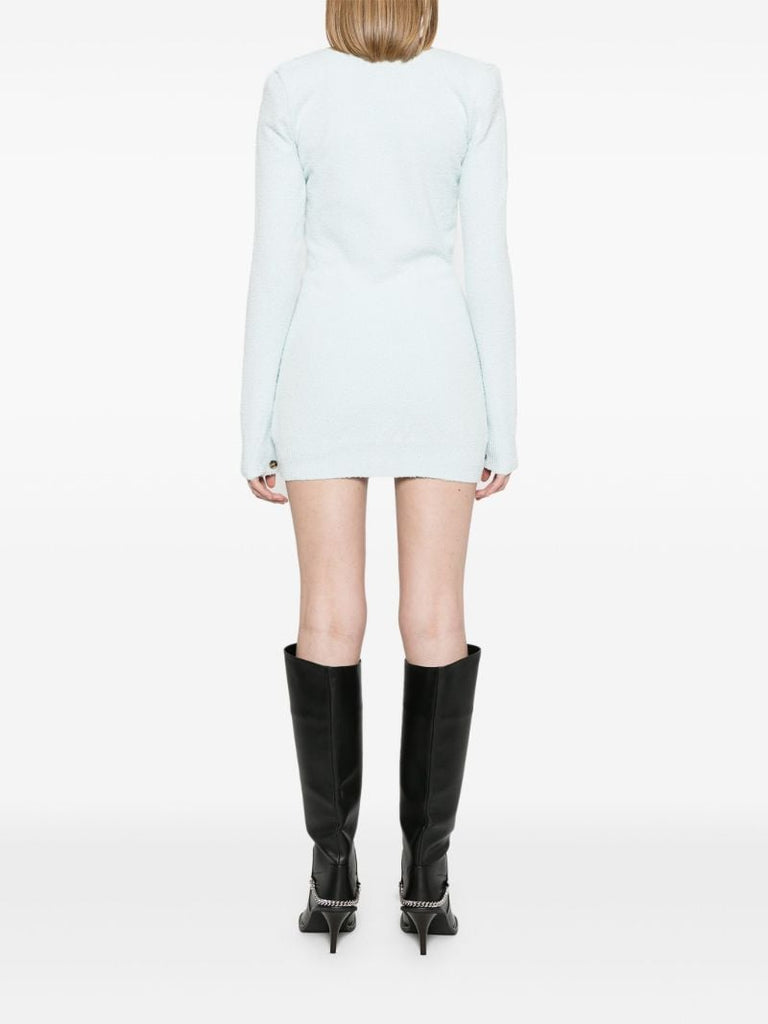 Blue Towelling-finish Knitted Mini Dress