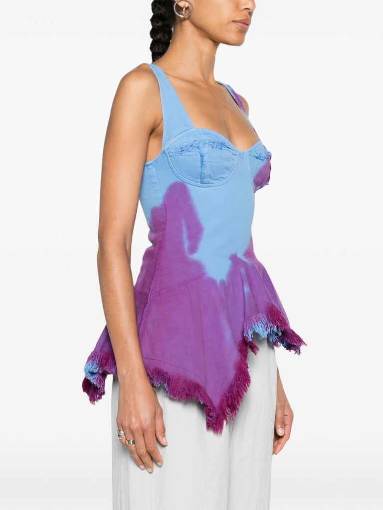 Blue Tie-dye Asymmetric Top