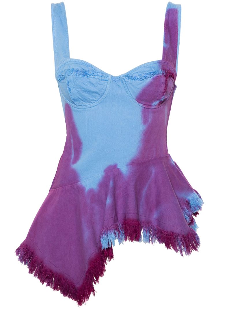 Blue Tie-dye Asymmetric Top