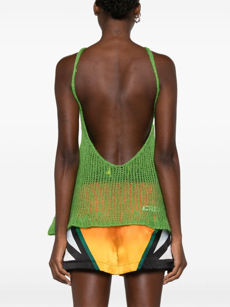 Green Open-knit Halterneck Top