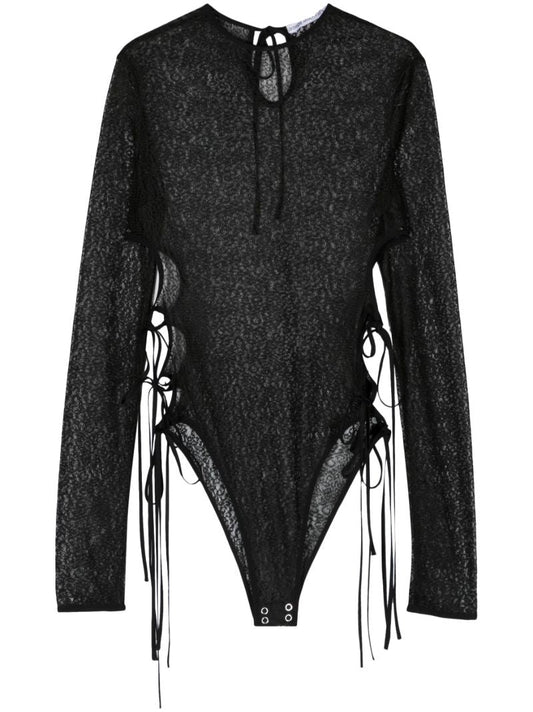 Black Cut-out Sheer Lace Bodysuit