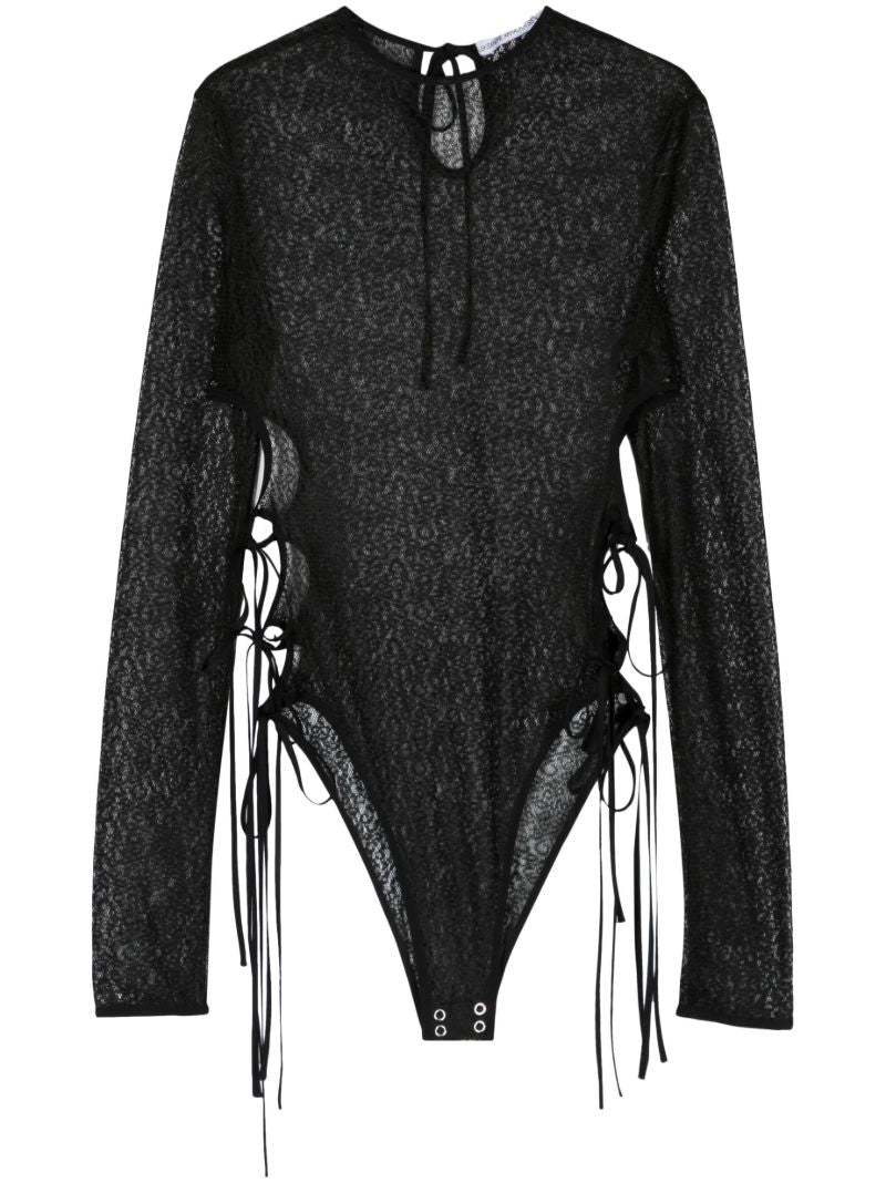 Black Cut-out Sheer Lace Bodysuit
