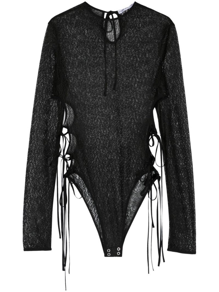 Black Cut-out Sheer Lace Bodysuit