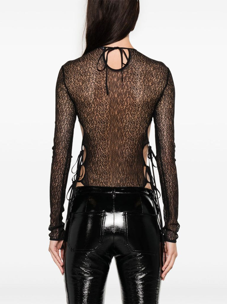 Black Cut-out Sheer Lace Bodysuit