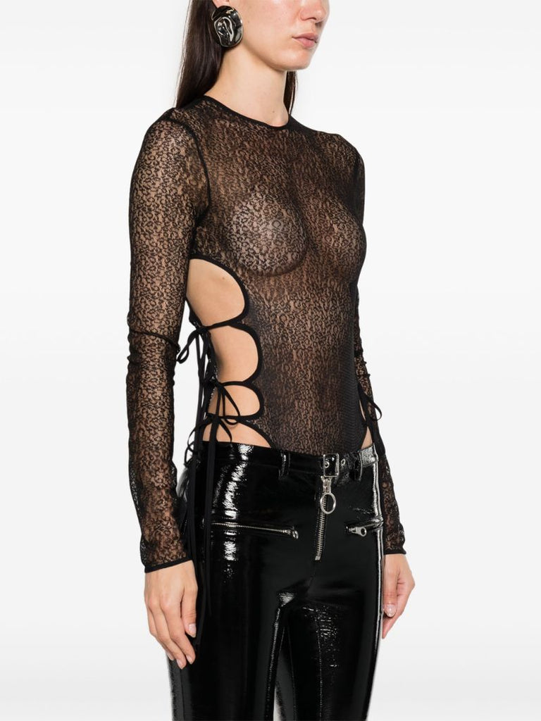 Black Cut-out Sheer Lace Bodysuit