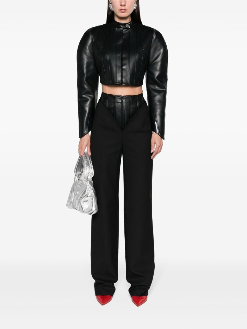 Black Cropped Faux-leather Biker Jacket