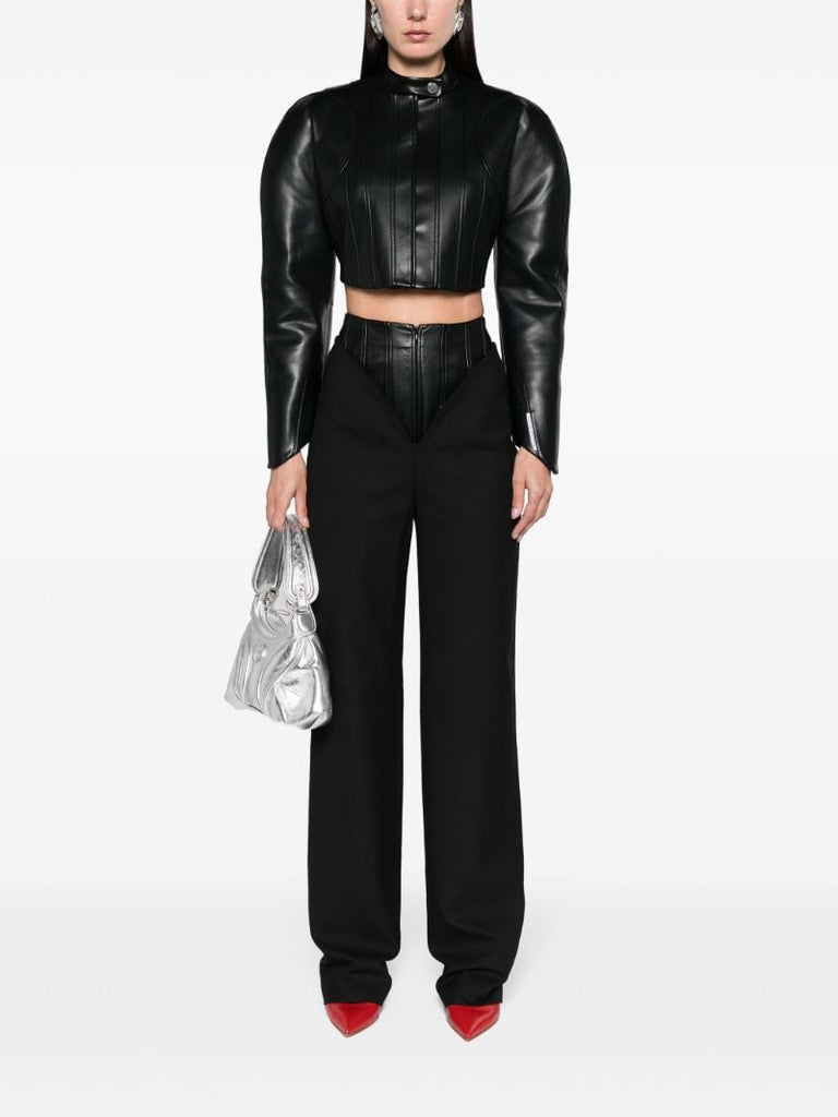 Black Cropped Faux-leather Biker Jacket