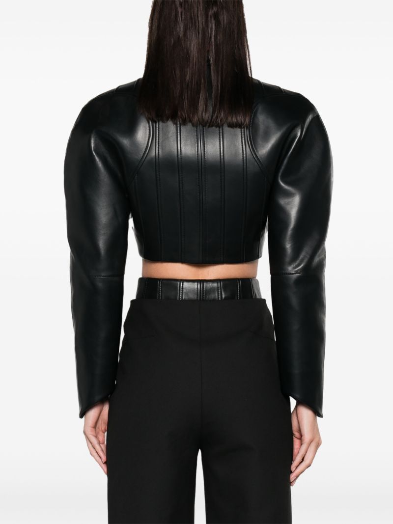 Black Cropped Faux-leather Biker Jacket