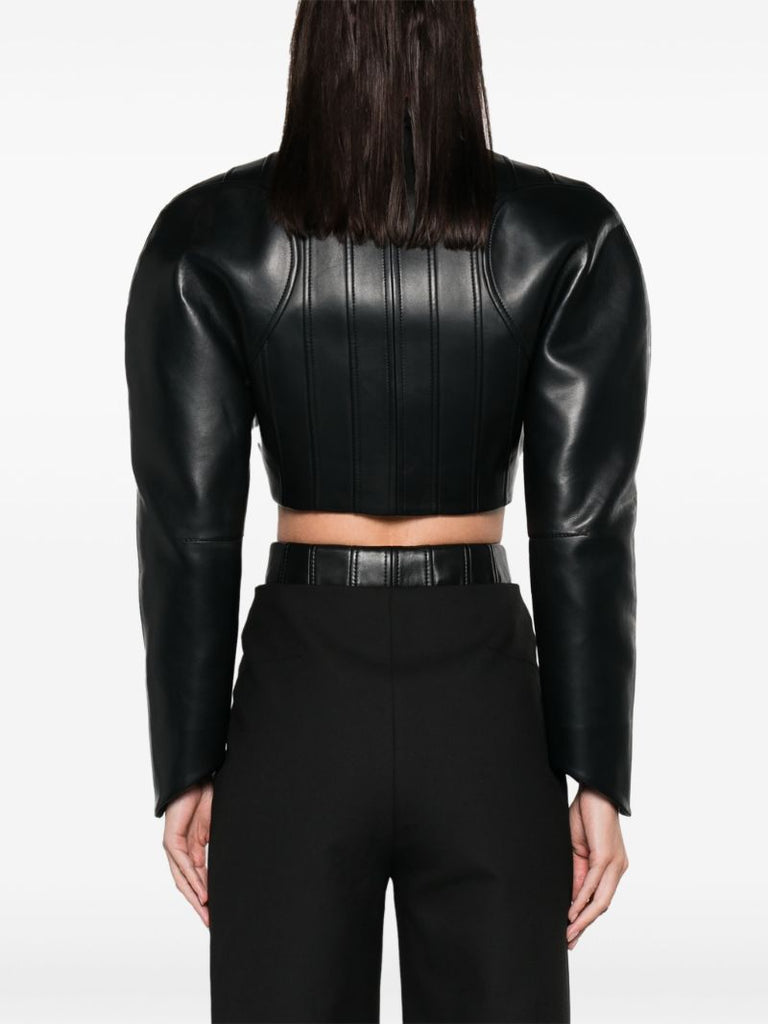 Black Cropped Faux-leather Biker Jacket
