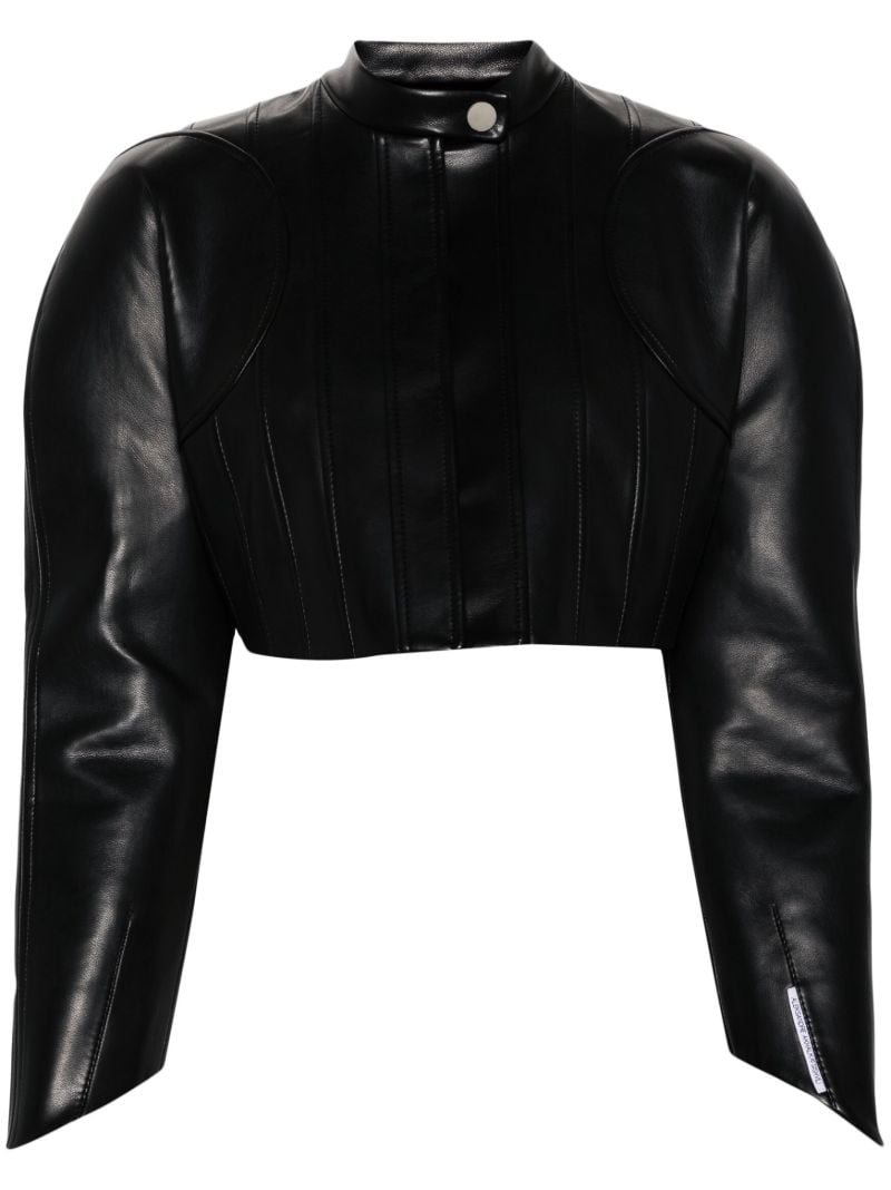 Black Cropped Faux-leather Biker Jacket