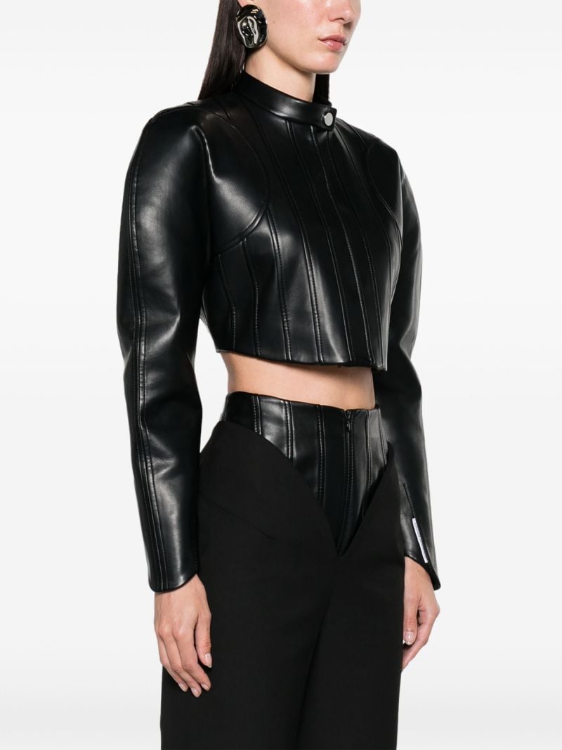 Black Cropped Faux-leather Biker Jacket